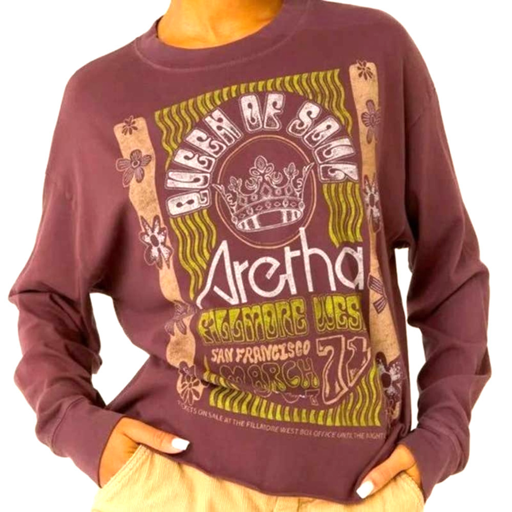 DAYDREAMER ARETHA FRANKLIN QUEEN OF SOUL LONG SLEEVE CROP MAROON Size LARGE